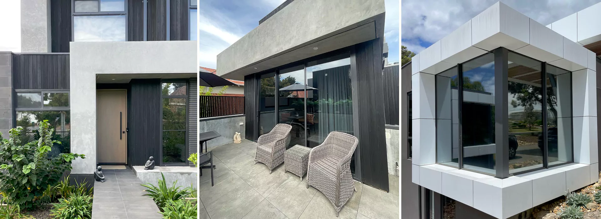 Modern home exteriors featuring sleek window tinting for privacy and energy efficiency