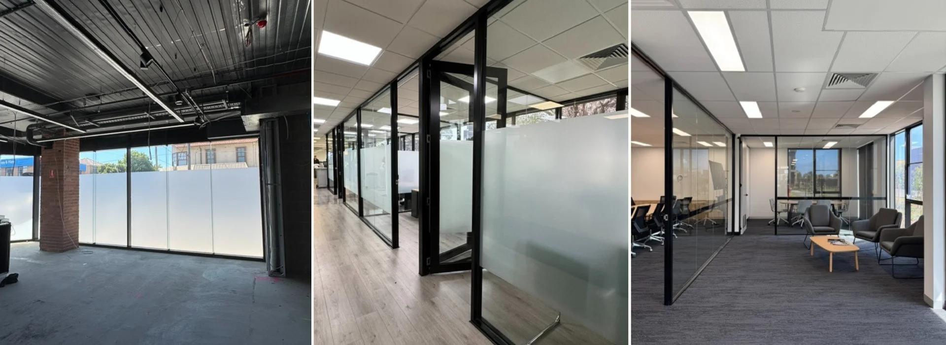 Frosted window film installation in modern office spaces for privacy and style