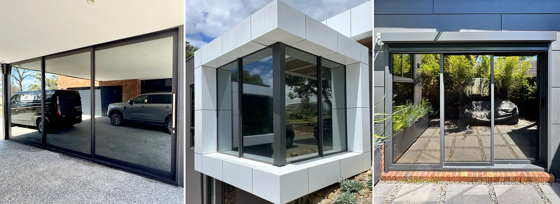 Professional window tint installation on sliding doors and exterior glass panels